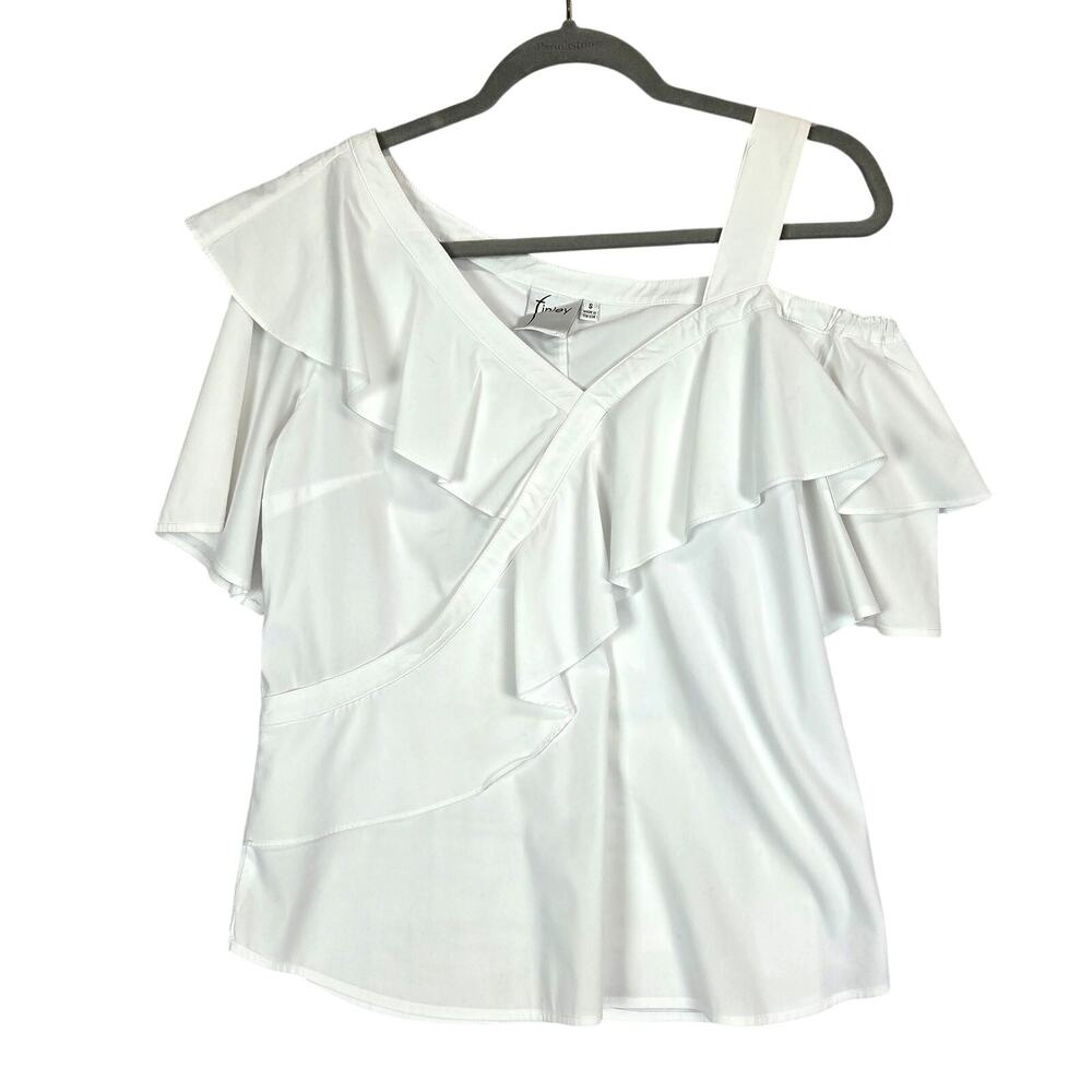 Finley Sasha White Ruffle Top Oversize S Fairy Whimsy Minimal Parisian Neutral